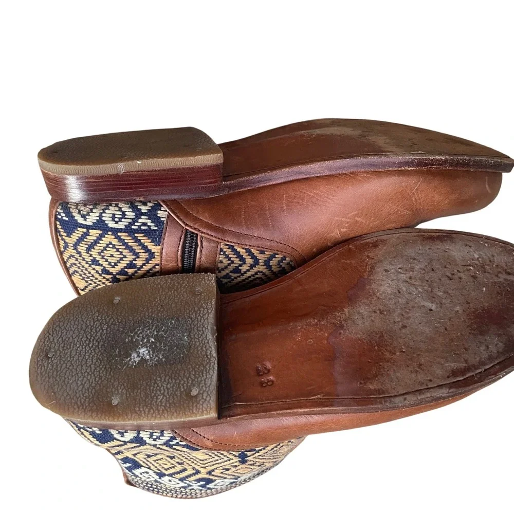 Teysha Women's Brown Leather Ankle Boots Woven Aztec Tribal Western Women's 7.5 - Picture 7 of 8